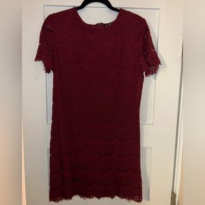 Lulu’s Take Me to Brunch Burgundy Lace Shift Dress, Burgundy, Size Large OBO